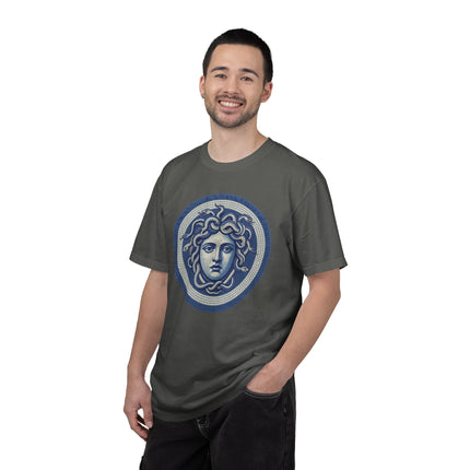 Blue Medusa Mosaic T-Shirt | Greek Mythology Gorgon Head Graphic Tee