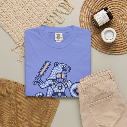 Aztec Jaguar Warrior T-Shirt | Blue Spotted Figure Tee