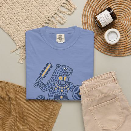 Aztec Jaguar Warrior T-Shirt | Blue Spotted Figure Tee