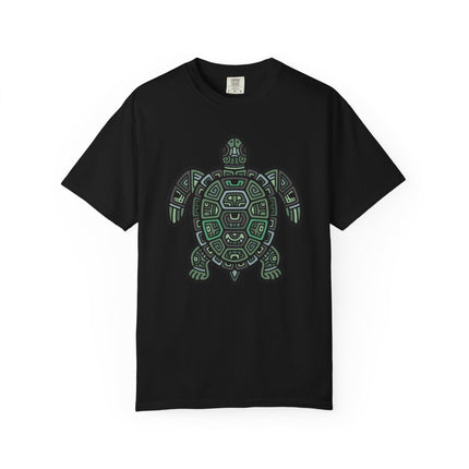 Mayan Tribal Geometric Turtle T-Shirt | Green Sea Turtle Graphic