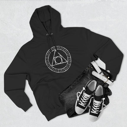 Black hoodie featuring an esoteric alchemy symbol and the Philosopher's Stone design.