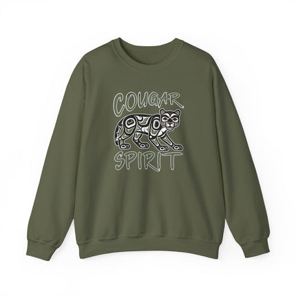 Cougar Spirit formline art design pullover sweatshirt featuring indigenous Native American patterns.