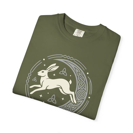 Celtic Hare and Crescent Moon T-Shirt | Knotwork Graphic Comfort Colors Tee