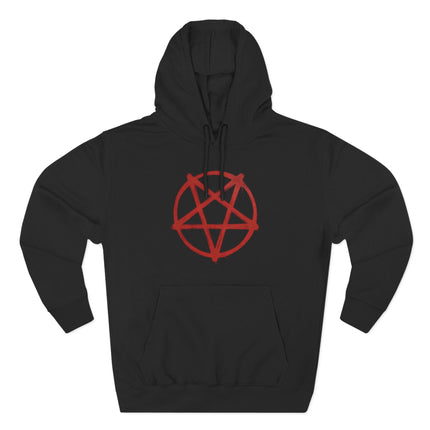 Black hoodie featuring a red inverted pentagram occult symbol design.