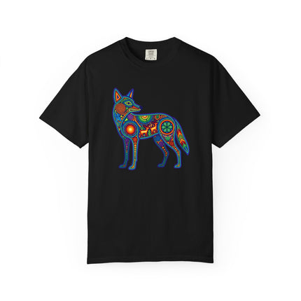 Huichol Coyote Art Tee - Colorful Indigenous Mexican Graphic T-Shirt