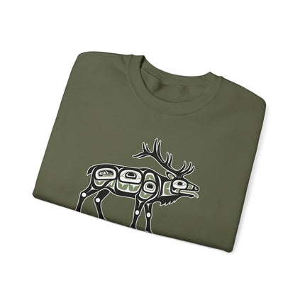 Native American formline art elk spirit sweatshirt pullover featuring indigenous artwork.