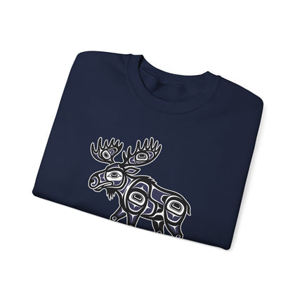 Moose Northwest Coast Art Sweatshirt featuring an indigenous animal design print on a pullover style.