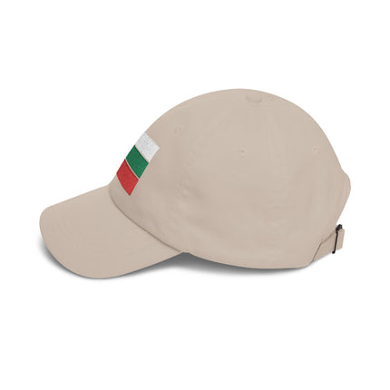 Tan baseball cap featuring the embroidered Bulgarian national flag.