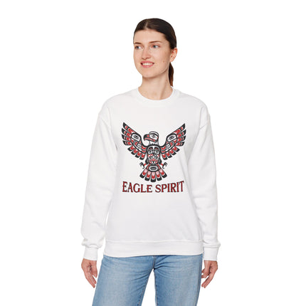 Native American tribal eagle art sweatshirt featuring "EAGLE SPIRIT" text.