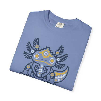 Aztec Axolotl T-Shirt | Geometric Salamander Design in Green and Gold Tee