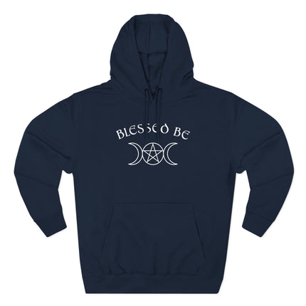 Blessed Be witchy hoodie featuring a triple moon and pentagram symbol for pagan wear.