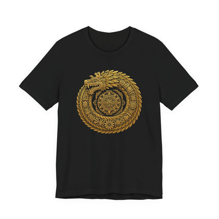 Golden Feathered Serpent Tee - Sacred Geometry Mandala T-Shirt