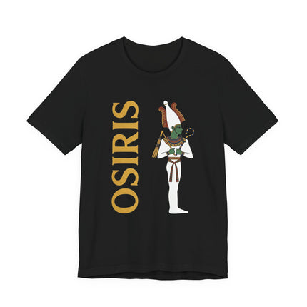 Osiris Egyptian god graphic tee featuring the deity and name on a black shirt.