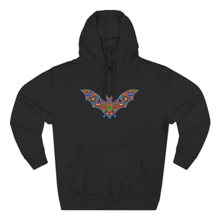 Huichol Bat Hoodie | Colorful Mexican Indigenous Folk Art Pullover Hoodie