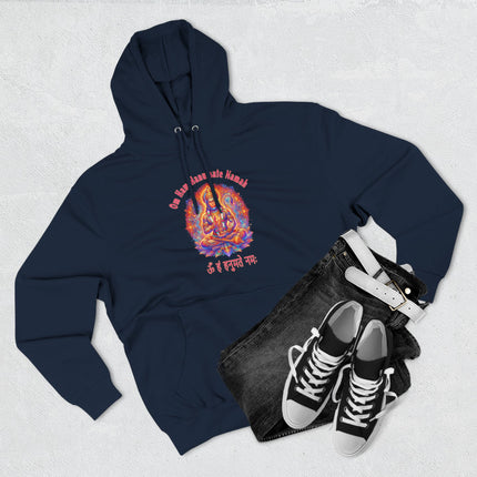 Om Hanumate Namah mantra hoodie featuring Lord Hanuman spiritual art and Hindu deity design.