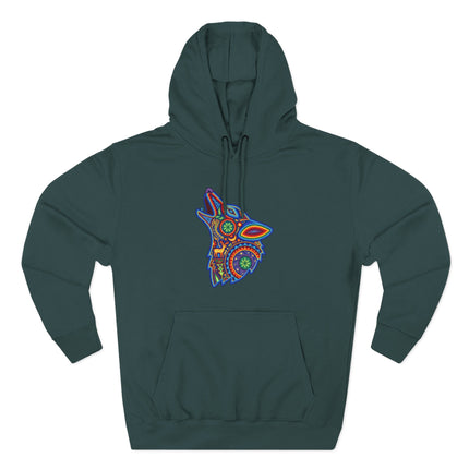 Huichol Wolf Hoodie | Vibrant Mexican Folk Art Howling Unisex Pullover Hoodie