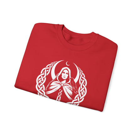 Celtic goddess Morrigan raven moon pullover with Irish mythological artwork print.