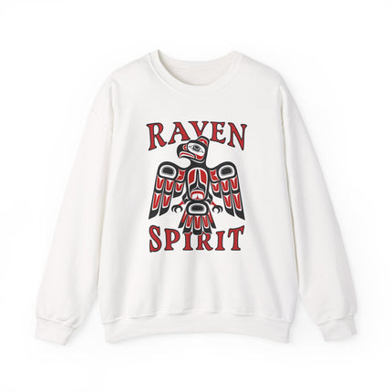 Raven Spirit sweatshirt featuring a Haida-style raven graphic and text.