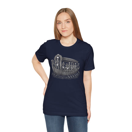 Ancient Egyptian solar barge graphic tee featuring the god Ra and mythology.