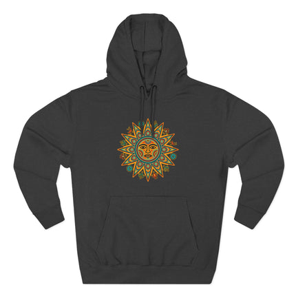 Huichol Sun Hoodie | Colorful Indigenous Mexican Art Pullover Hoodie