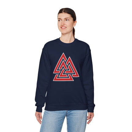 Red Valknut Norse Symbol Sweatshirt | Viking Asgard Symbol Unisex Pullover V1