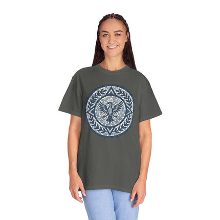 Mosaic Phoenix T-Shirt | Blue Roman Style Mythological Bird Graphic Tee