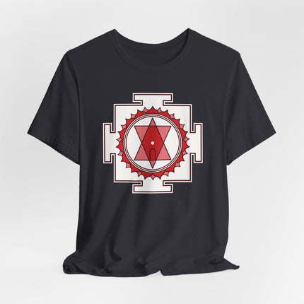 Black tee featuring the Tripura Sundari Yantra sacred geometry symbol.