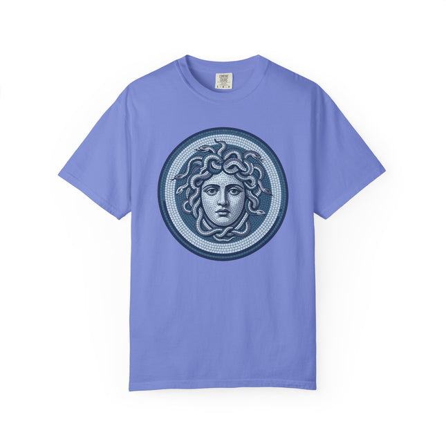 Blue Medusa Mosaic T-Shirt | Greek Mythology Gorgon Head Graphic Tee