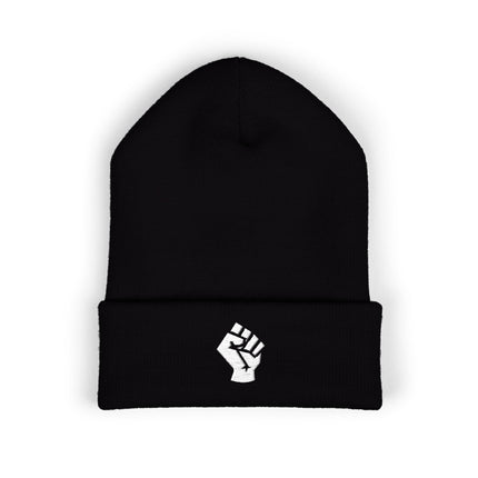 Socialist Fist Cuffed Beanie | Embroidered White Raised Fist Symbol