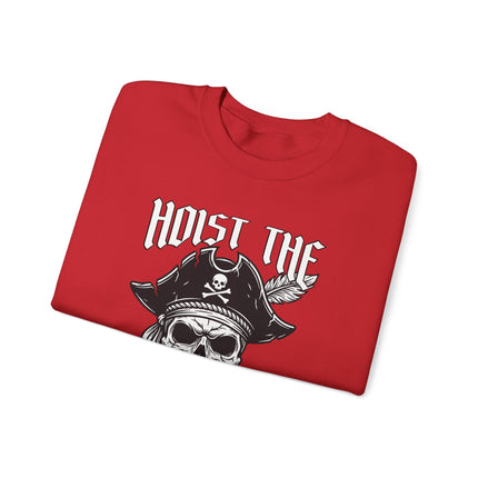 Pirate skull sweatshirt featuring crossbones graphic and "Hoist The Colors" text design.