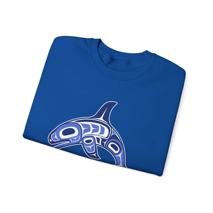 Indigenous formline art orca whale sweatshirt from the Pacific Northwest.