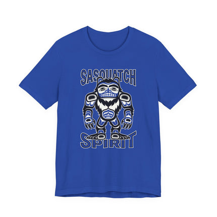 Tribal Sasquatch Bigfoot graphic tee featuring "Sasquatch Spirit" in Pacific Northwest art style.