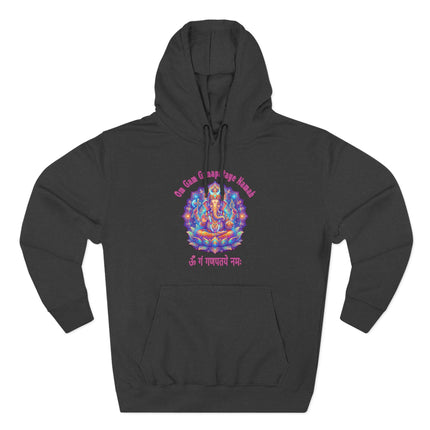 Ganesha god print hoodie with Om Gam Ganapataye Namah mantra design.