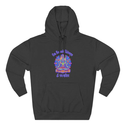 Spiritual hoodie featuring Om Namah Shivaya mantra and Shiva meditation graphic print.