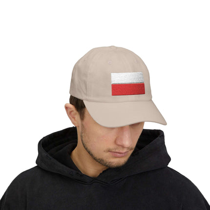 Embroidered Polish flag baseball cap showing national pride and Polish heritage.