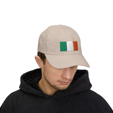 Embroidered Irish flag baseball cap featuring the green, white, and orange tricolor design.