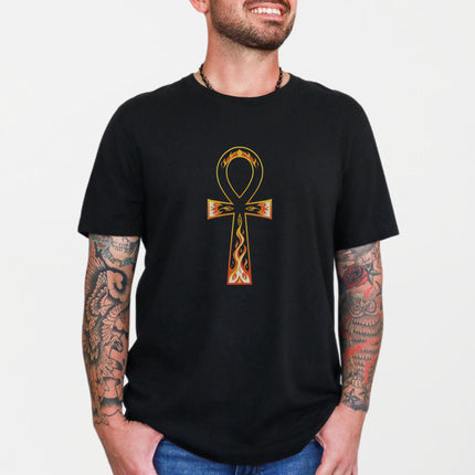 Flaming Ankh T-Shirt | Ancient Egyptian Symbol Graphic Print Tee Shirt