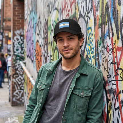 Argentina flag baseball cap featuring the national colors and Sun of May emblem.