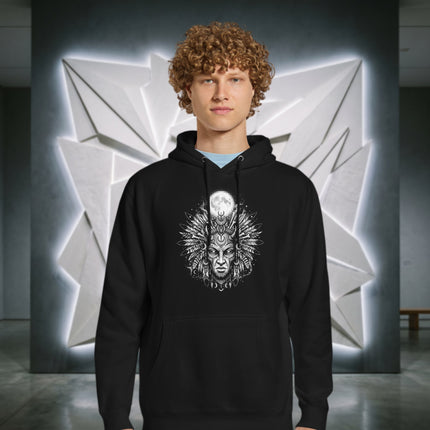 Tribal Moon Mask Hoodie | Celestial Moon Design Pullover