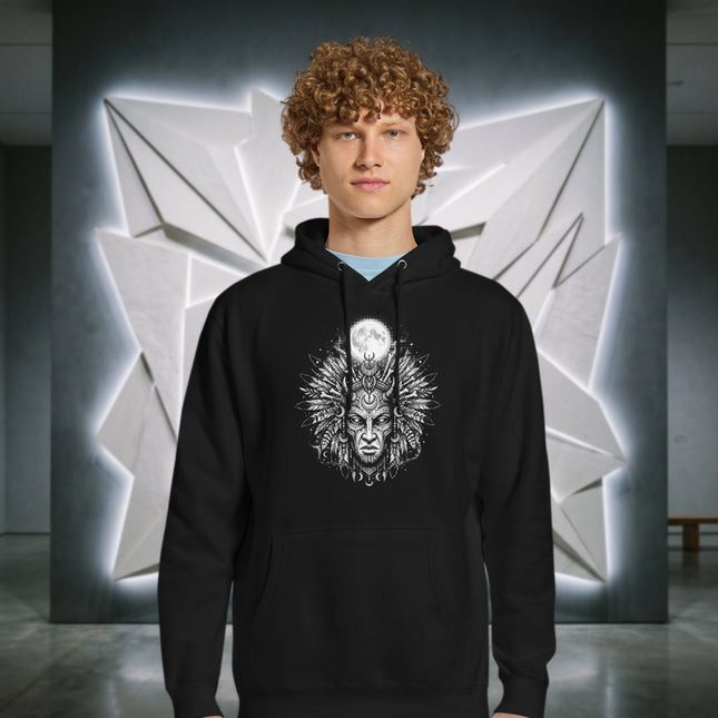 Tribal Moon Mask Hoodie | Celestial Moon Design Pullover
