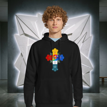 Rosy Cross occult art hoodie featuring sacred geometry graphic design print.