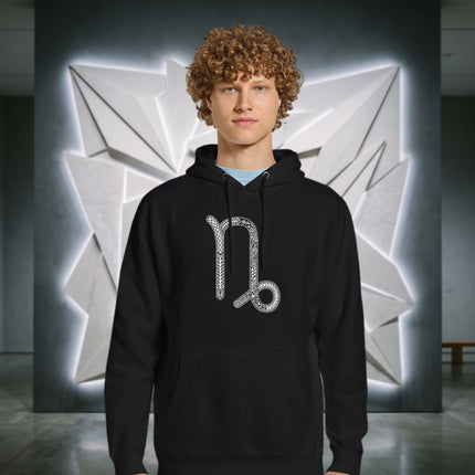 Ornate Capricorn Zodiac sign pullover hoodie featuring an astrological star sign print.