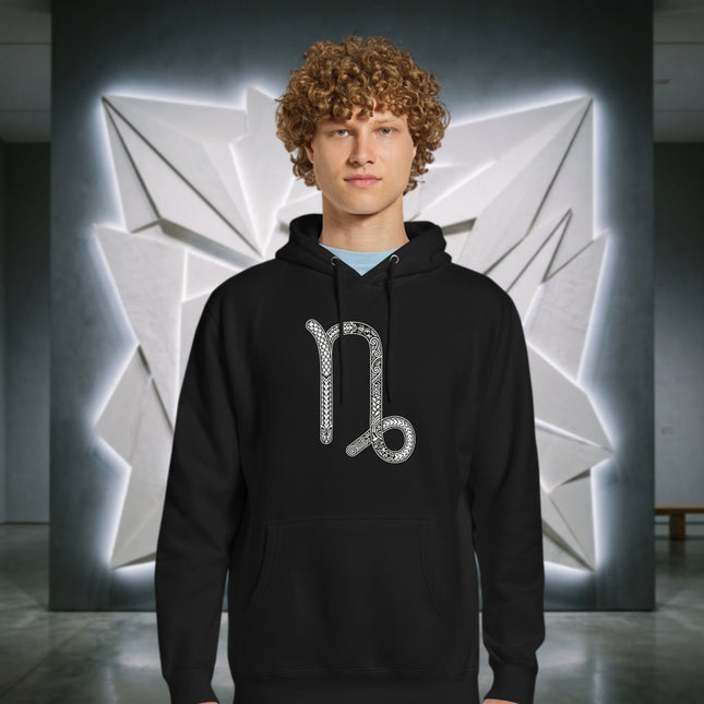 Ornate Capricorn Zodiac Symbol Hoodie | Astrology Star Sign Pullover Hoodie
