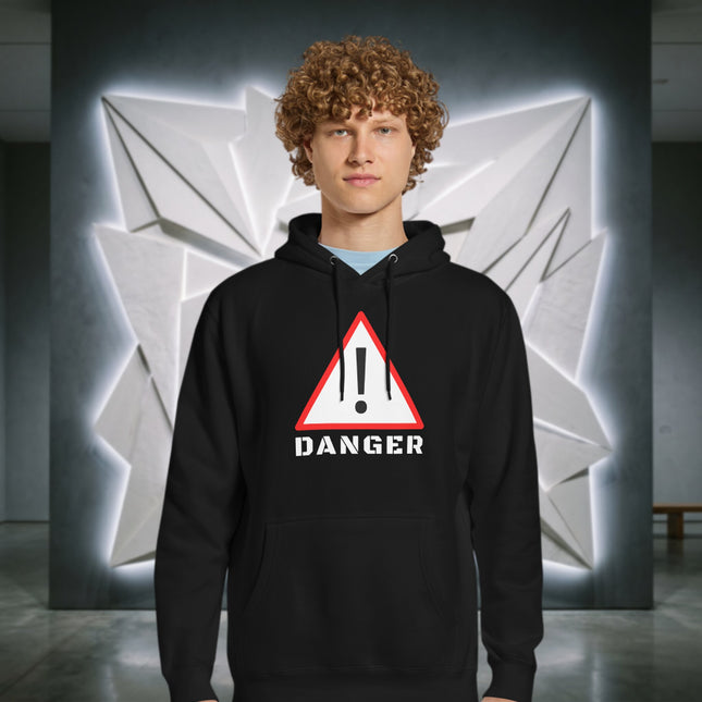 DANGER Warning Sign Hoodie | Exclamation Mark Graphic Print Pullover Fleece