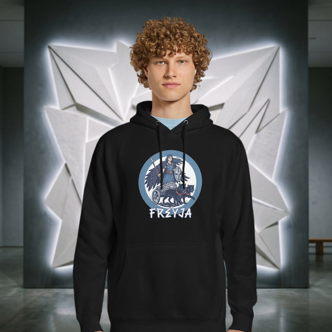 Freyja Norse Goddess Hoodie | Mythology Viking Cat Chariot Graphic Pullover V1