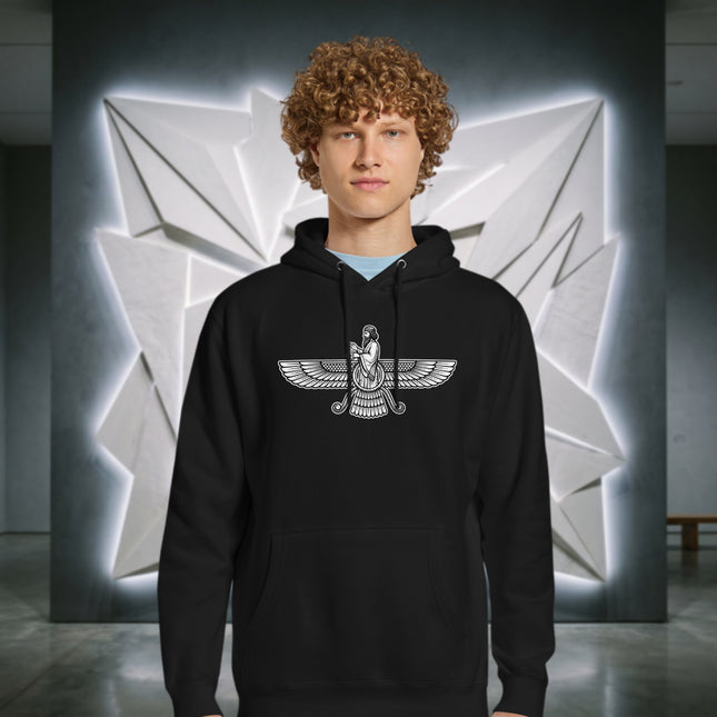 Faravahar Zoroastrian Symbol Hoodie | Unisex Graphic Print Pullover Fleece