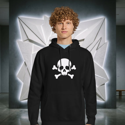 Skull and crossbones jolly roger graphic printed unisex pullover hoodie.