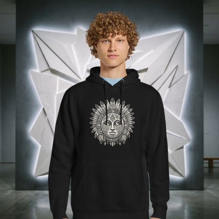 Tribal Lunar Mask Sacred Geometry Graphic Hoodie - Bohemian Style