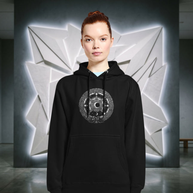 Arianrhod's Silver Wheel Hoodie - Celtic Mythology Lunar Chart Pullover