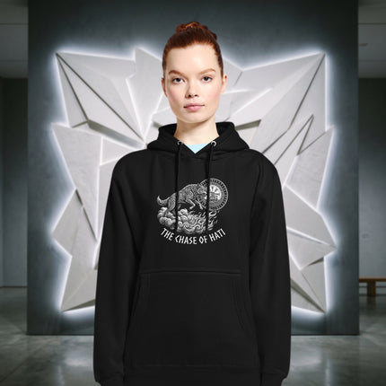 Hati Norse mythology hoodie featuring a detailed mythical beast tattoo graphic print.